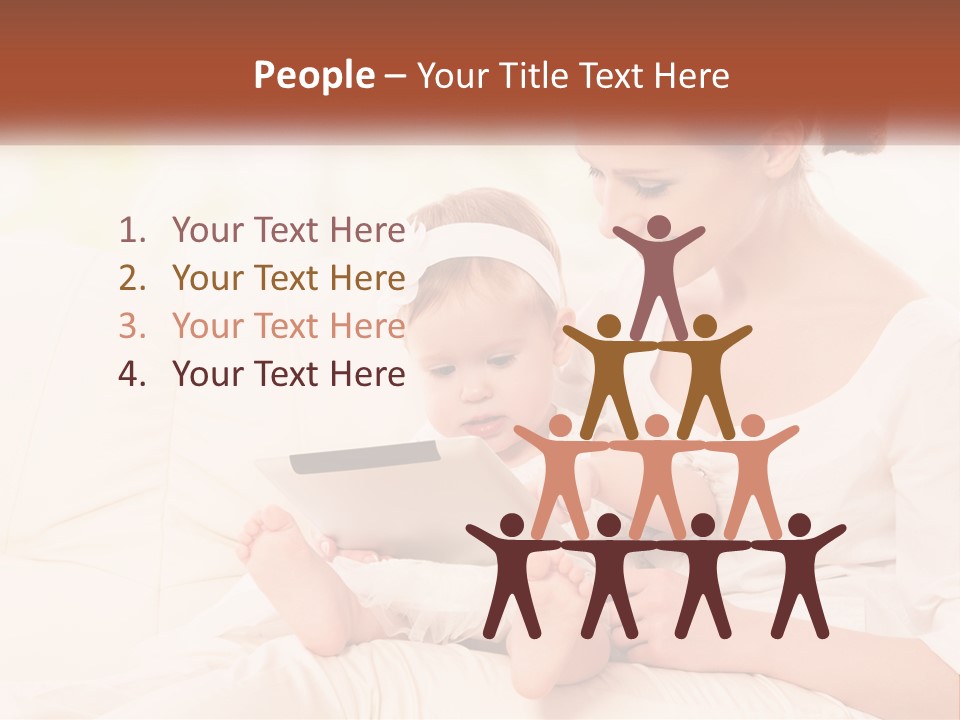 A Woman Holding A Baby While Looking At A Tablet PowerPoint Template