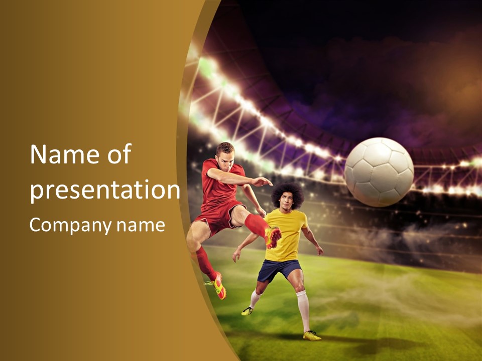 Two Soccer Players Kicking A Soccer Ball On A Field PowerPoint Template