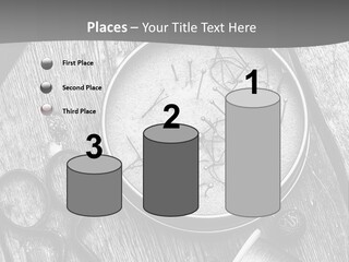 A Black And White Photo Of Scissors And A Hat On A Wooden Table PowerPoint Template