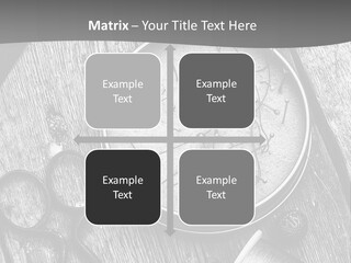 A Black And White Photo Of Scissors And A Hat On A Wooden Table PowerPoint Template