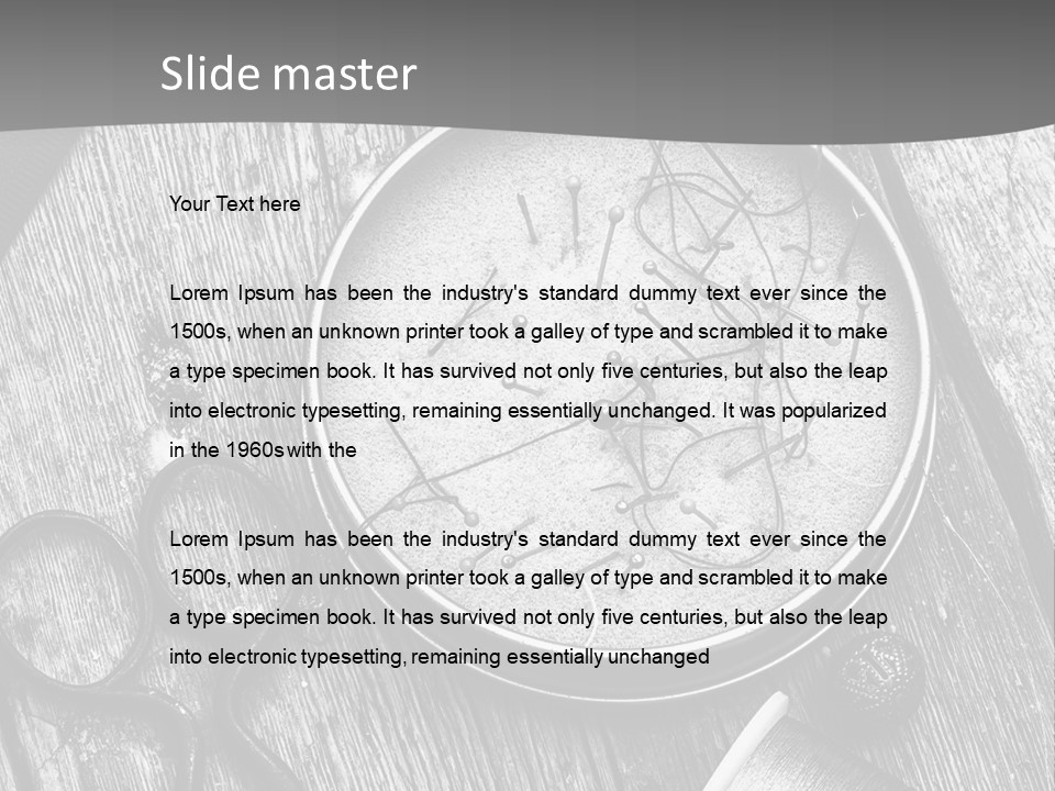 A Black And White Photo Of Scissors And A Hat On A Wooden Table PowerPoint Template