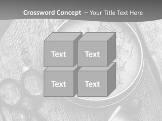 A Black And White Photo Of Scissors And A Hat On A Wooden Table PowerPoint Template