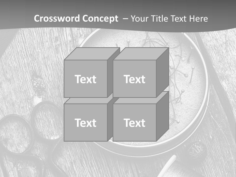 A Black And White Photo Of Scissors And A Hat On A Wooden Table PowerPoint Template