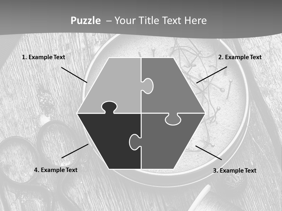 A Black And White Photo Of Scissors And A Hat On A Wooden Table PowerPoint Template