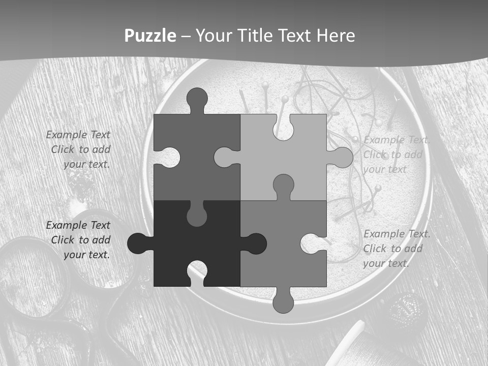 A Black And White Photo Of Scissors And A Hat On A Wooden Table PowerPoint Template