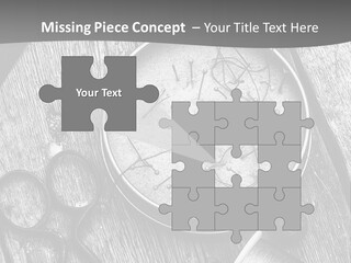 A Black And White Photo Of Scissors And A Hat On A Wooden Table PowerPoint Template