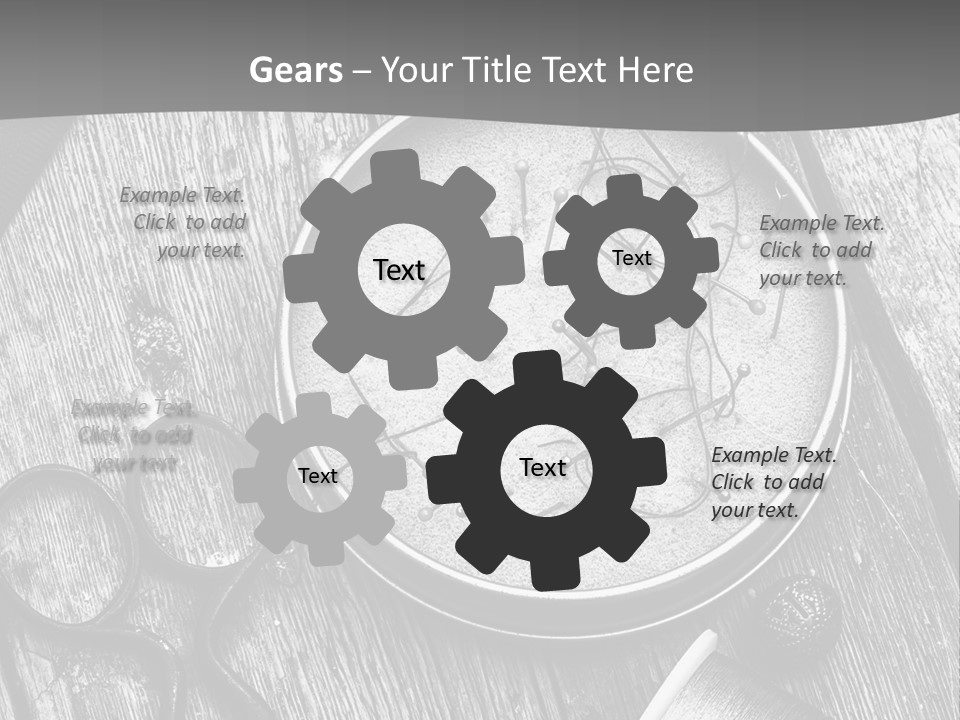 A Black And White Photo Of Scissors And A Hat On A Wooden Table PowerPoint Template