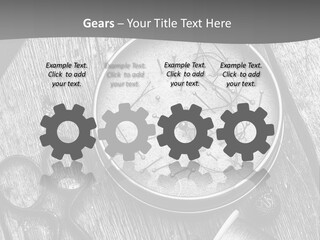 A Black And White Photo Of Scissors And A Hat On A Wooden Table PowerPoint Template