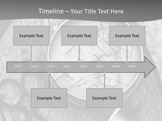 A Black And White Photo Of Scissors And A Hat On A Wooden Table PowerPoint Template