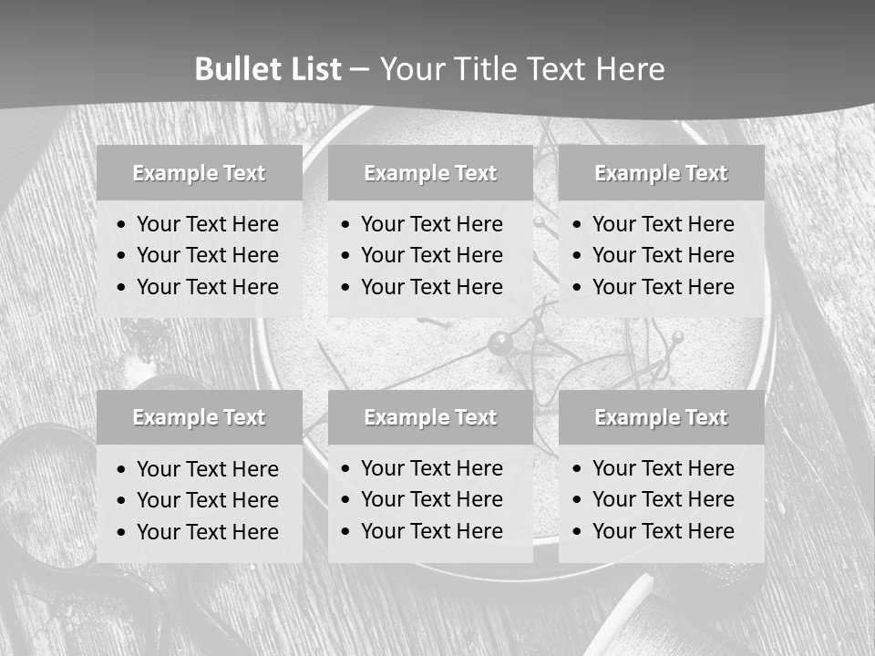 A Black And White Photo Of Scissors And A Hat On A Wooden Table PowerPoint Template