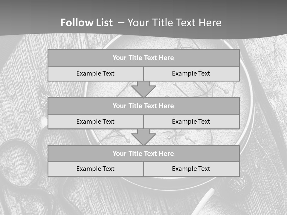 A Black And White Photo Of Scissors And A Hat On A Wooden Table PowerPoint Template