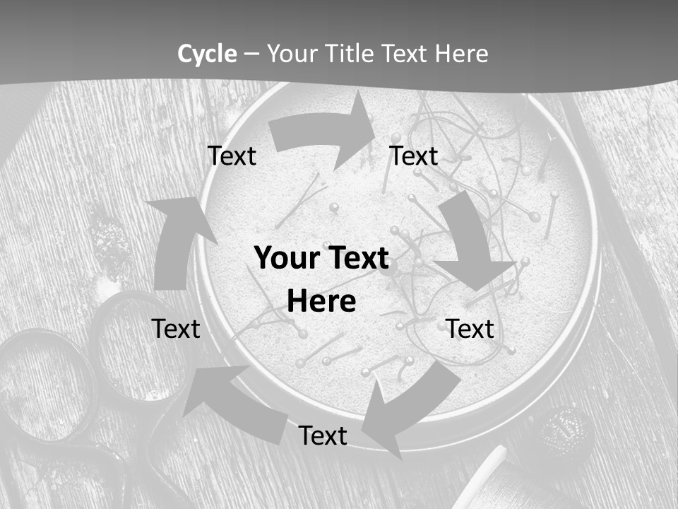 A Black And White Photo Of Scissors And A Hat On A Wooden Table PowerPoint Template