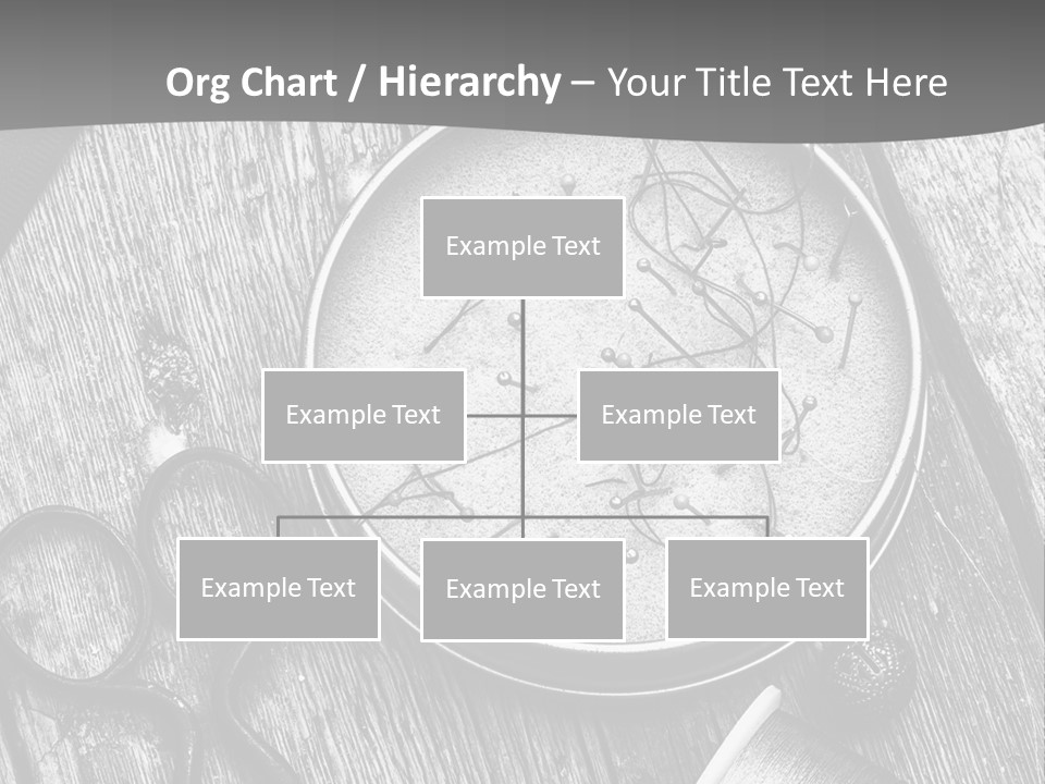 A Black And White Photo Of Scissors And A Hat On A Wooden Table PowerPoint Template