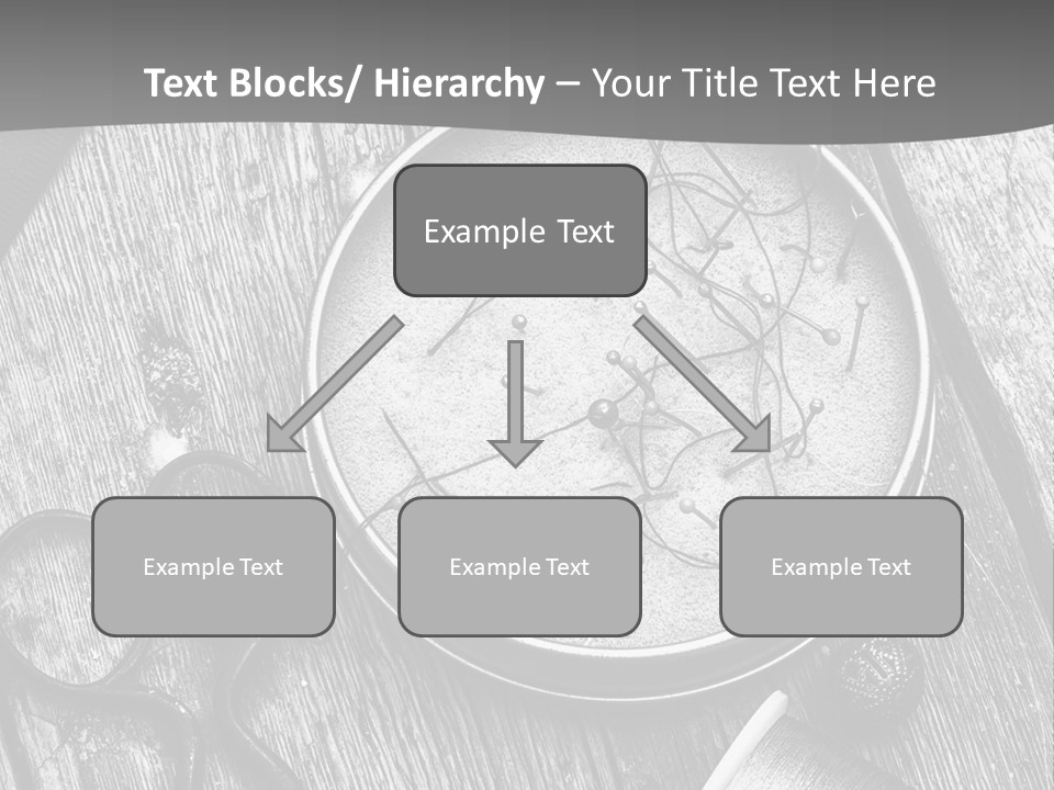 A Black And White Photo Of Scissors And A Hat On A Wooden Table PowerPoint Template