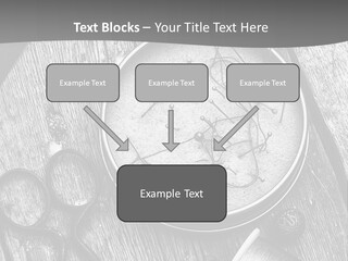 A Black And White Photo Of Scissors And A Hat On A Wooden Table PowerPoint Template