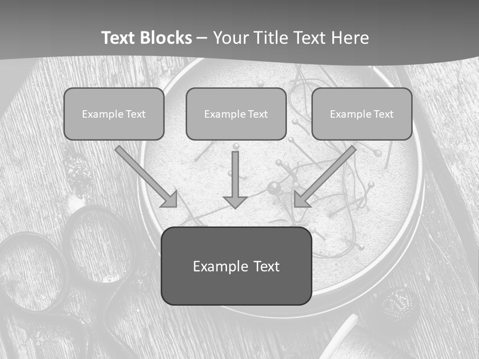 A Black And White Photo Of Scissors And A Hat On A Wooden Table PowerPoint Template