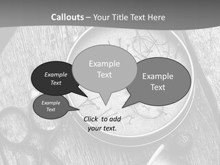 A Black And White Photo Of Scissors And A Hat On A Wooden Table PowerPoint Template