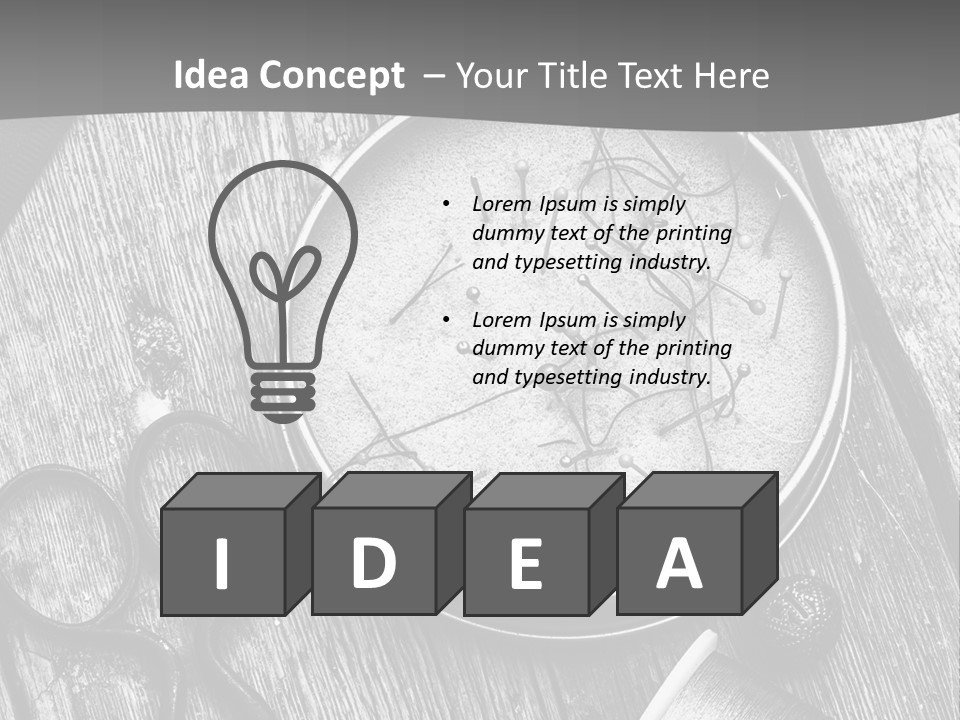 A Black And White Photo Of Scissors And A Hat On A Wooden Table PowerPoint Template