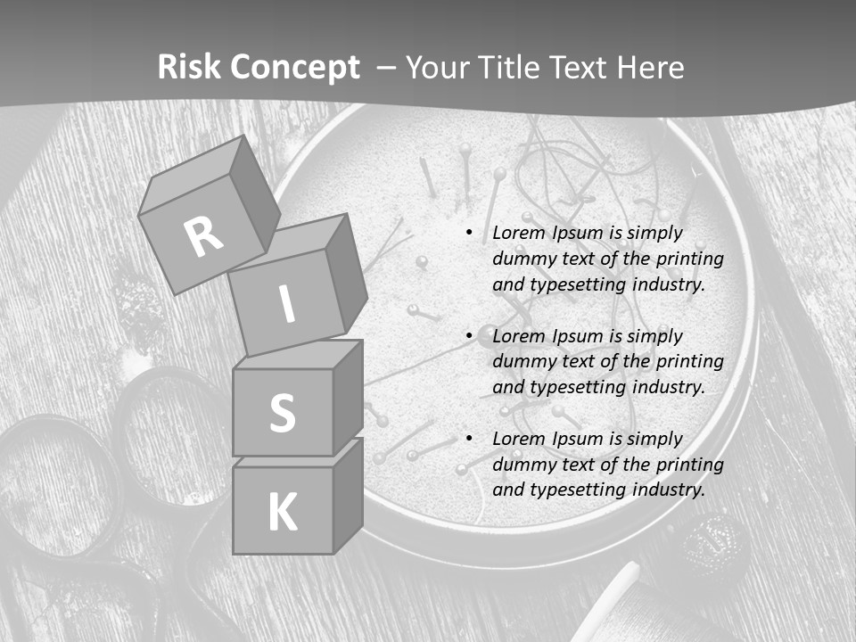 A Black And White Photo Of Scissors And A Hat On A Wooden Table PowerPoint Template