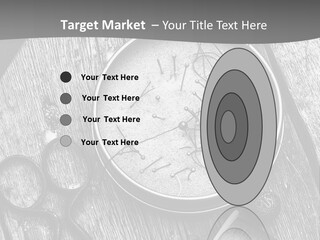 A Black And White Photo Of Scissors And A Hat On A Wooden Table PowerPoint Template