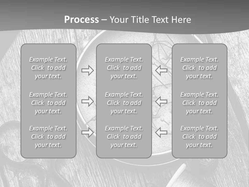 A Black And White Photo Of Scissors And A Hat On A Wooden Table PowerPoint Template