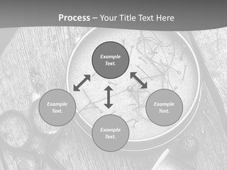 A Black And White Photo Of Scissors And A Hat On A Wooden Table PowerPoint Template