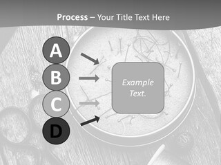 A Black And White Photo Of Scissors And A Hat On A Wooden Table PowerPoint Template