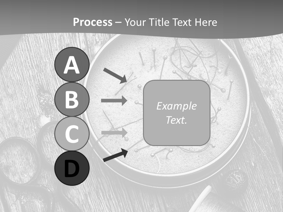 A Black And White Photo Of Scissors And A Hat On A Wooden Table PowerPoint Template