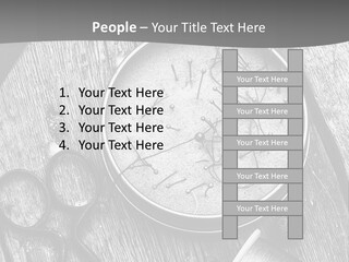 A Black And White Photo Of Scissors And A Hat On A Wooden Table PowerPoint Template