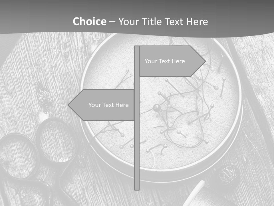 A Black And White Photo Of Scissors And A Hat On A Wooden Table PowerPoint Template