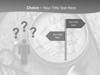 A Black And White Photo Of Scissors And A Hat On A Wooden Table PowerPoint Template