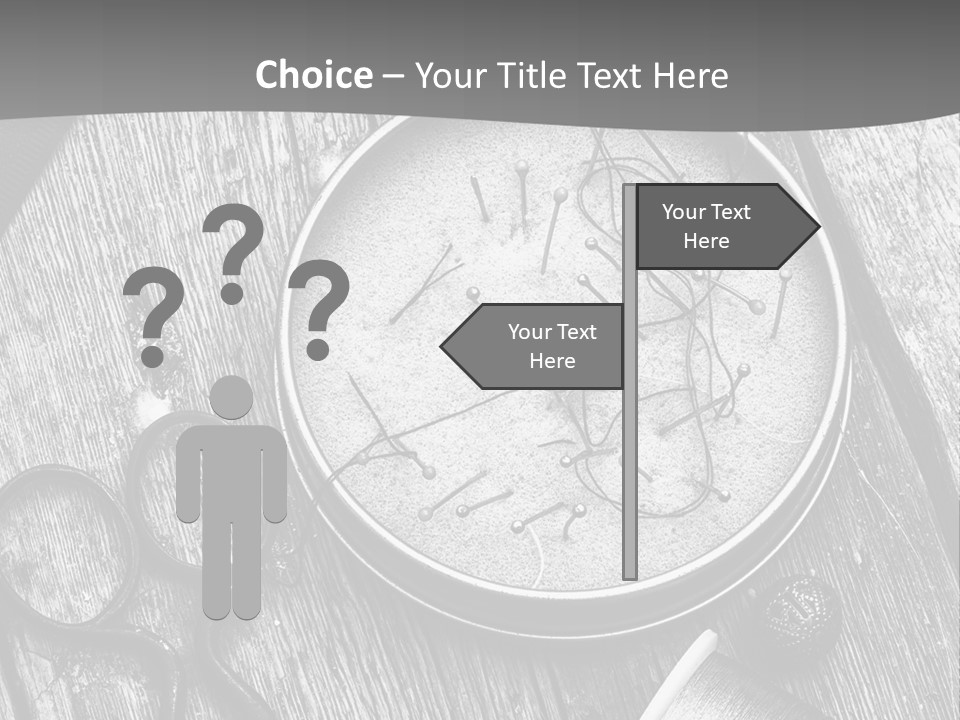 A Black And White Photo Of Scissors And A Hat On A Wooden Table PowerPoint Template