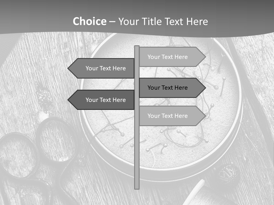 A Black And White Photo Of Scissors And A Hat On A Wooden Table PowerPoint Template