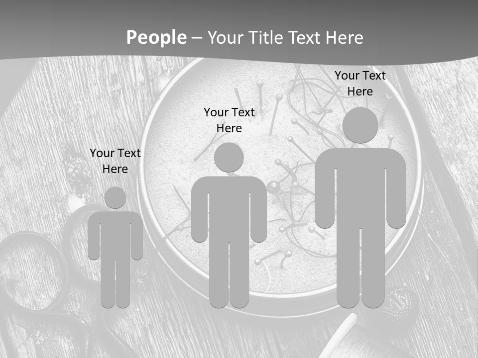 A Black And White Photo Of Scissors And A Hat On A Wooden Table PowerPoint Template