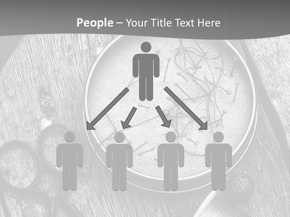 A Black And White Photo Of Scissors And A Hat On A Wooden Table PowerPoint Template