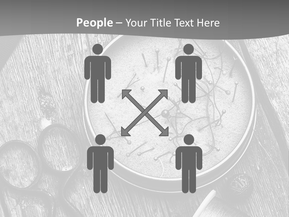 A Black And White Photo Of Scissors And A Hat On A Wooden Table PowerPoint Template