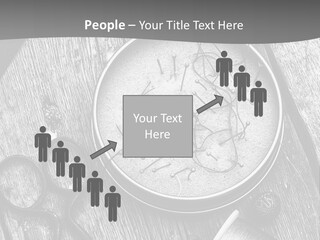 A Black And White Photo Of Scissors And A Hat On A Wooden Table PowerPoint Template