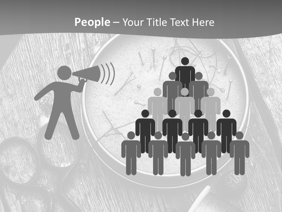 A Black And White Photo Of Scissors And A Hat On A Wooden Table PowerPoint Template