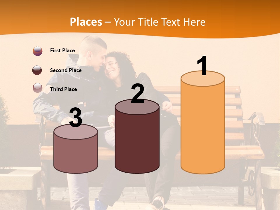 A Man And Woman Sitting On A Bench In Front Of A Building PowerPoint Template