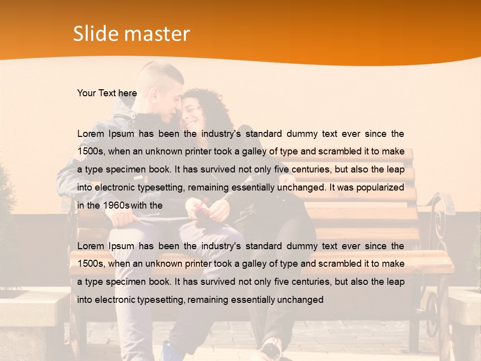 A Man And Woman Sitting On A Bench In Front Of A Building PowerPoint Template