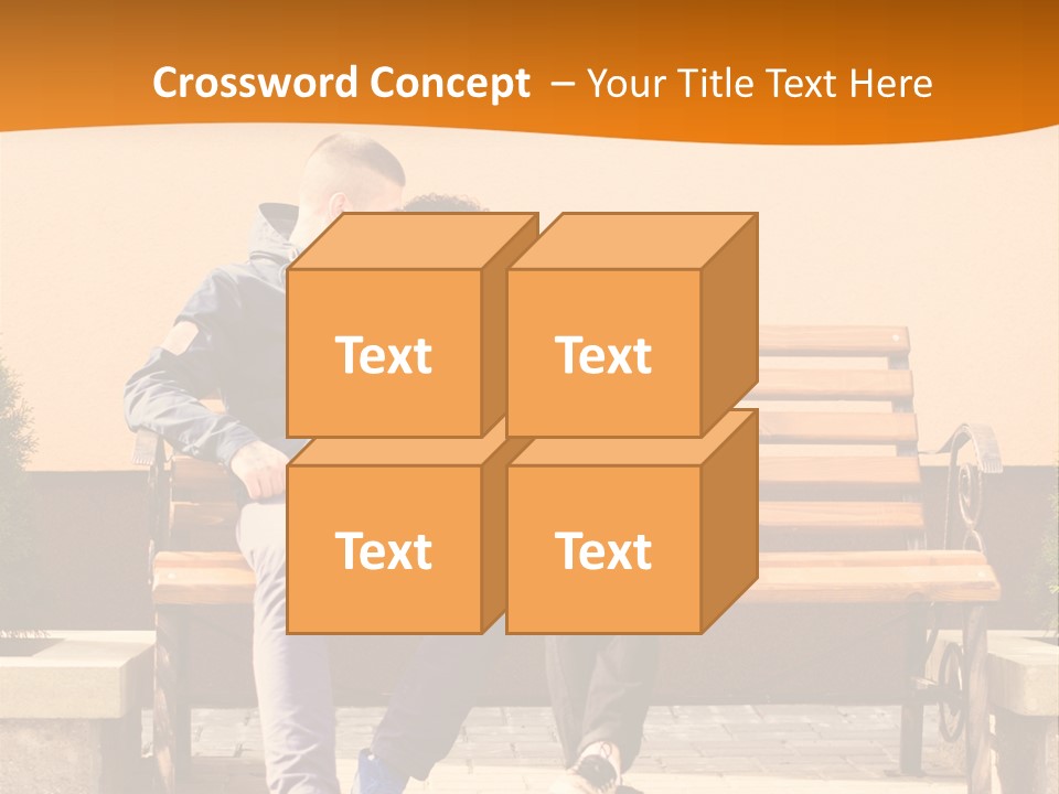 A Man And Woman Sitting On A Bench In Front Of A Building PowerPoint Template