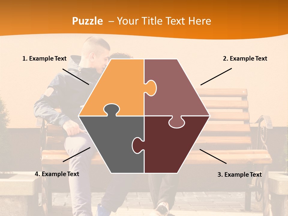 A Man And Woman Sitting On A Bench In Front Of A Building PowerPoint Template