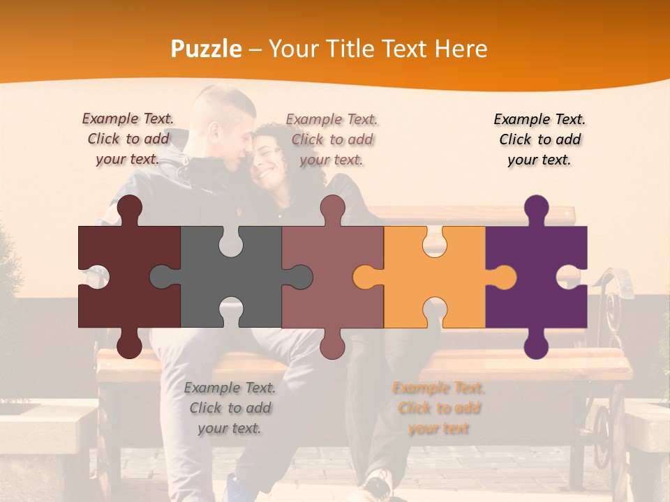 A Man And Woman Sitting On A Bench In Front Of A Building PowerPoint Template