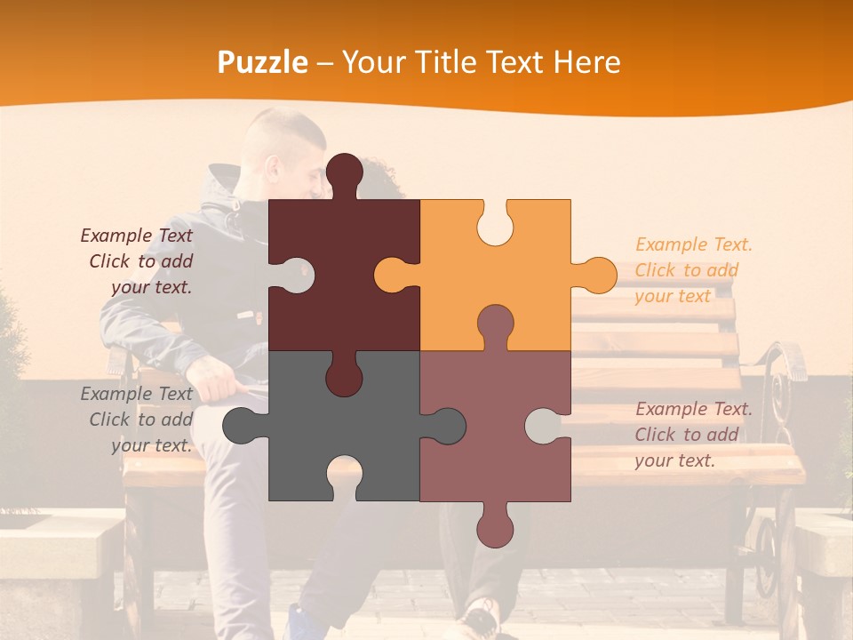 A Man And Woman Sitting On A Bench In Front Of A Building PowerPoint Template