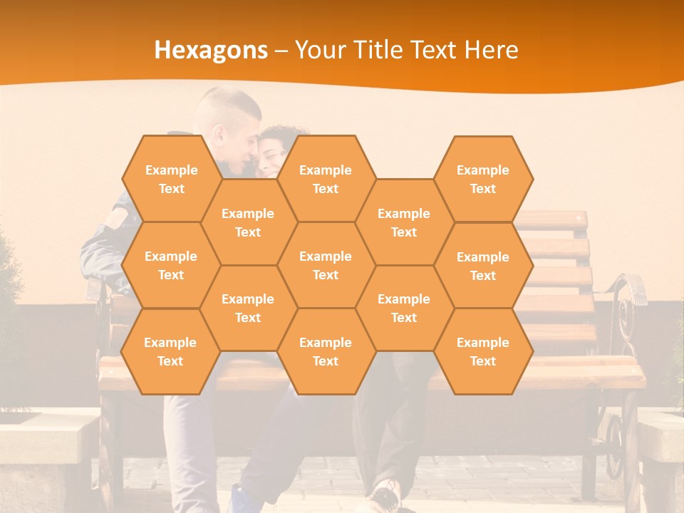 A Man And Woman Sitting On A Bench In Front Of A Building PowerPoint Template