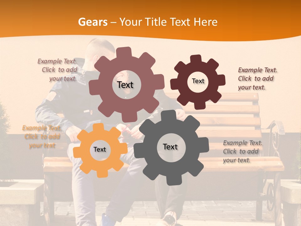 A Man And Woman Sitting On A Bench In Front Of A Building PowerPoint Template