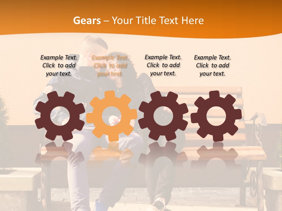 A Man And Woman Sitting On A Bench In Front Of A Building PowerPoint Template