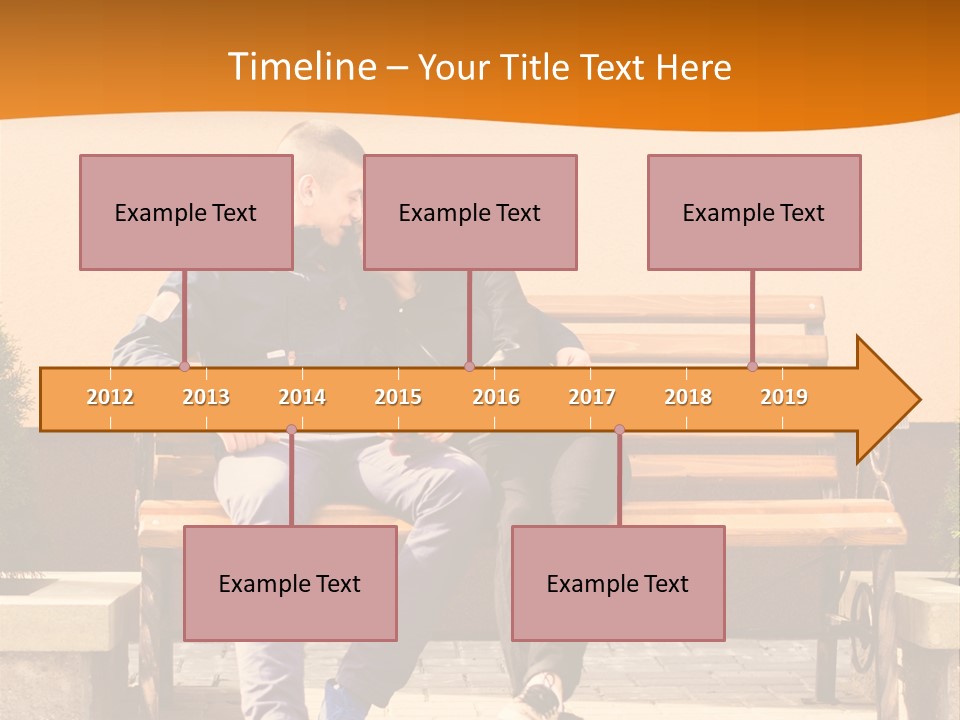 A Man And Woman Sitting On A Bench In Front Of A Building PowerPoint Template