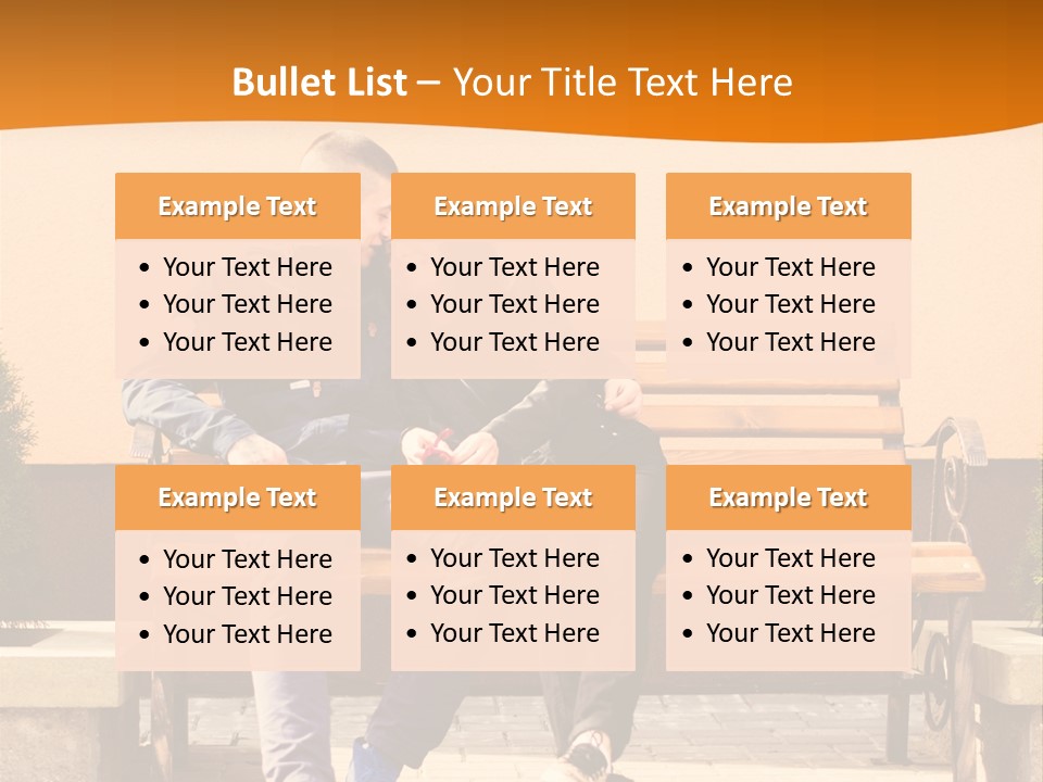 A Man And Woman Sitting On A Bench In Front Of A Building PowerPoint Template