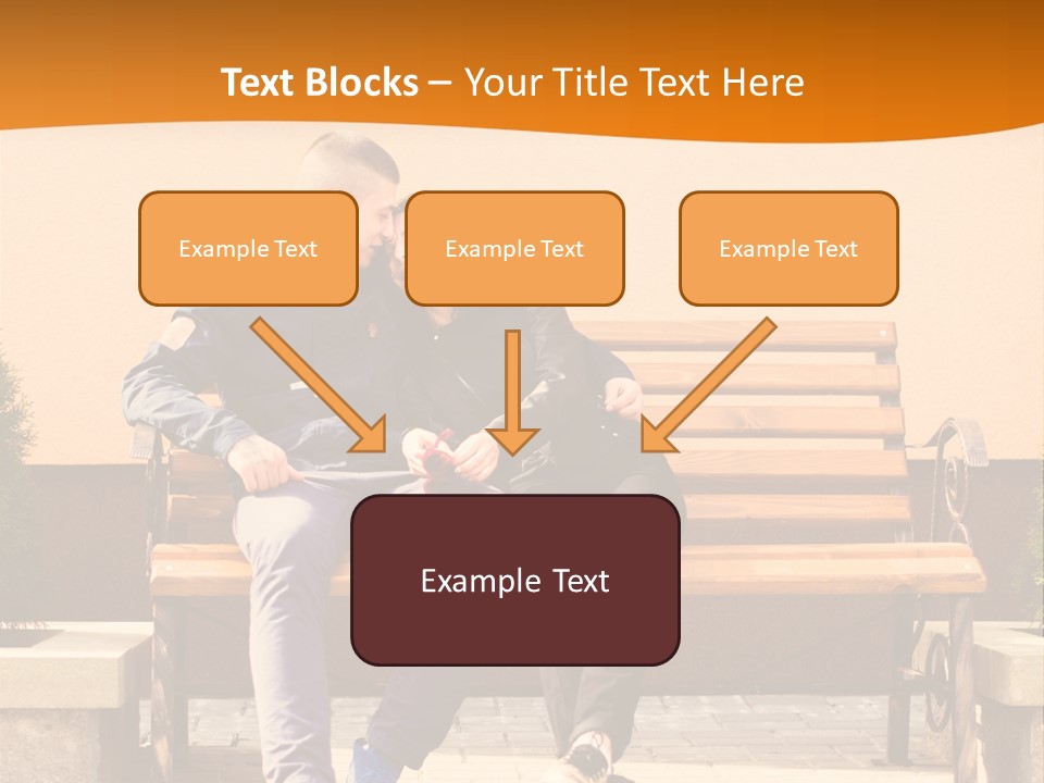 A Man And Woman Sitting On A Bench In Front Of A Building PowerPoint Template